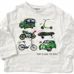 Mayoral Long-Sleeve Eco Transport Tee - White and Green